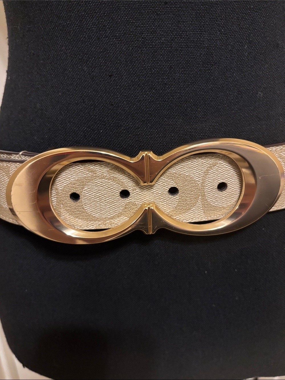 Coach Tan Signature Canvas Belt with Gold Double-O Buckle - Picture 3 of 4